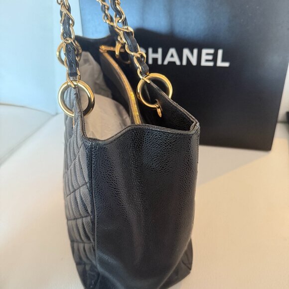 AUTHENTIC CHANEL CAVIAR QUILTED LARGE SHOPPING TOTE SHOULDER BAG BLACK 30 CM - Picture 4 of 12